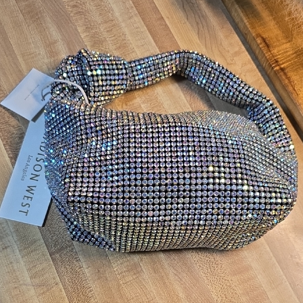 Madison West Sparkling Chainmail Rhinestone Evening Handbag NWT